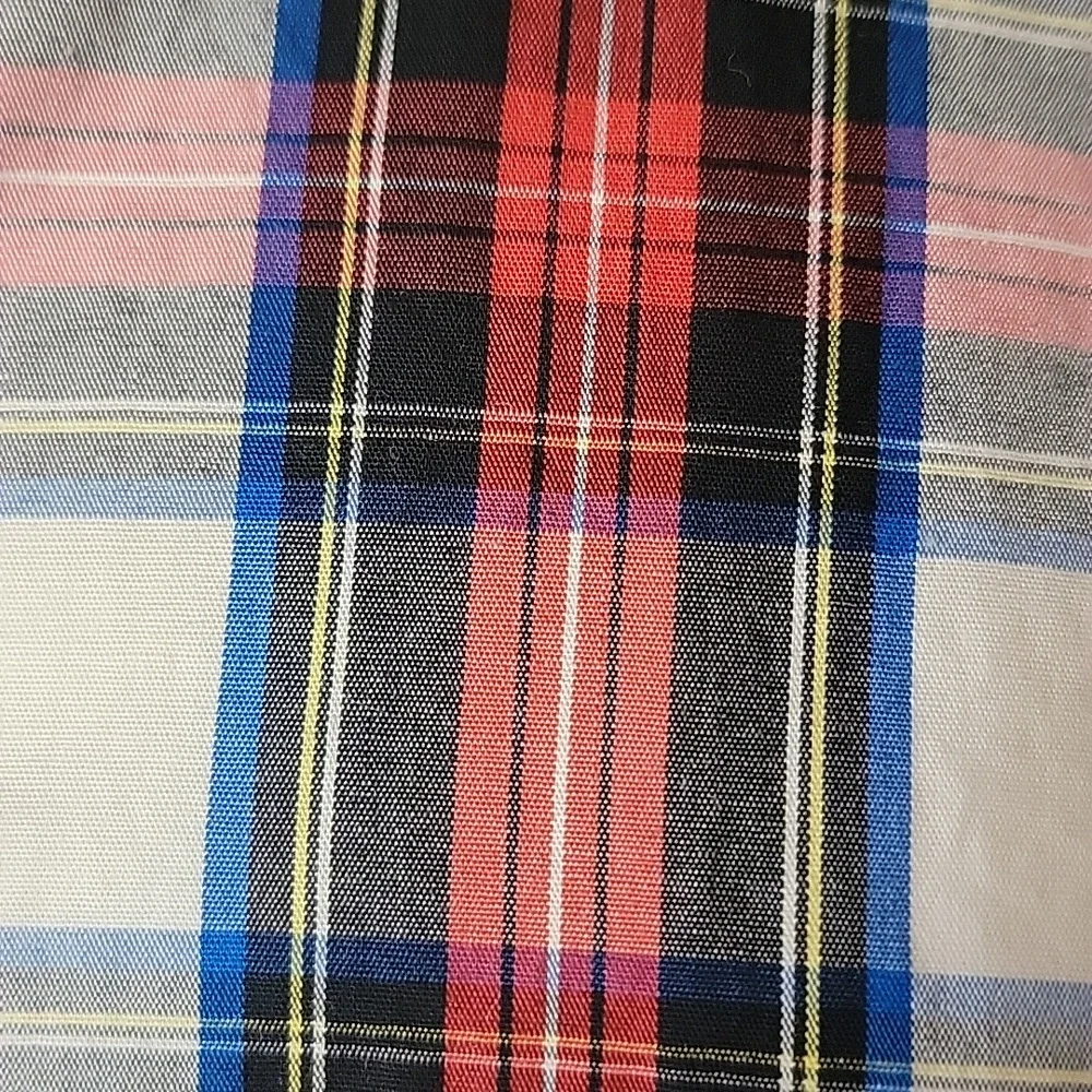 J.CREW‎ Red Black Tartan Plaid Holiday Preppy Classic Puff Short Sleeve Shirt M